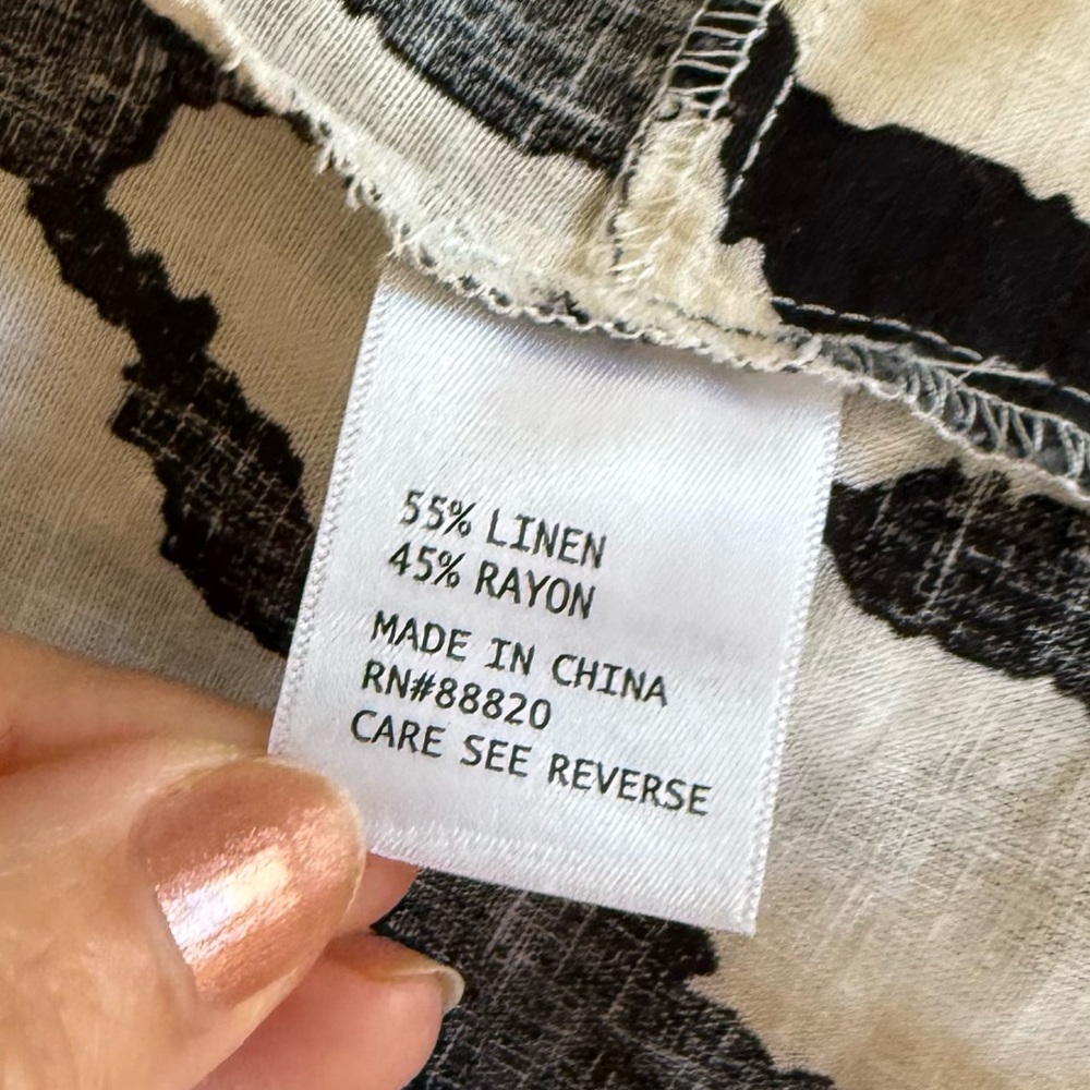 RACHEL ZOE 2 Piece Linen Blend Black White Damask Print Pant Set M/L - Picture 6 of 10